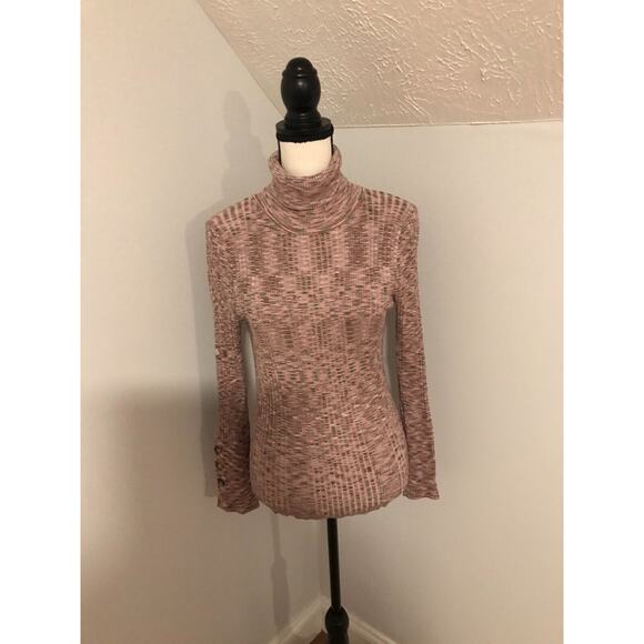 by Anthropologie Button Sleeve Turtleneck Marled Ribbed Sweater - Size Medium - Picture 1 of 10